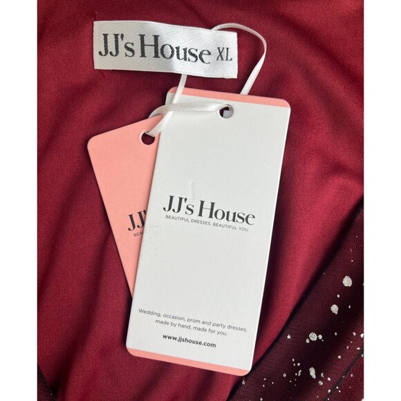 JJs House Burgundy A-Line Dress XL Womens Sparkly Party Gown With Sheer Sleeves - Picture 6 of 16